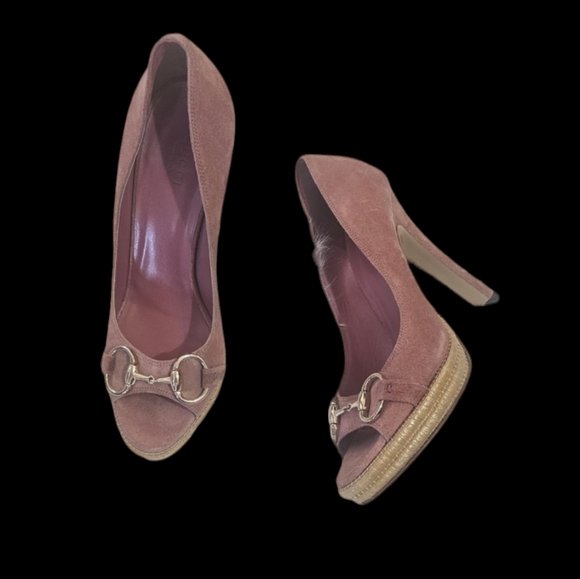 GUCCI Pink Champagne / Rose Peep Toe Heels - Picture 3 of 15